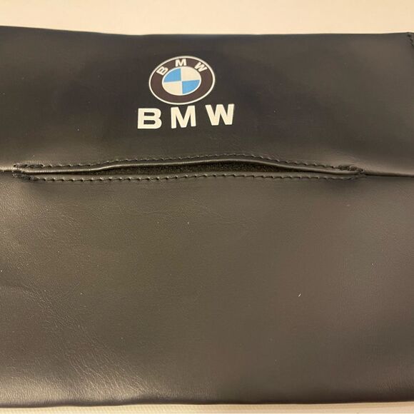BMW Tissue Holder for Sun Visor or Back of Headrest Black Leather NWT - Picture 2 of 8